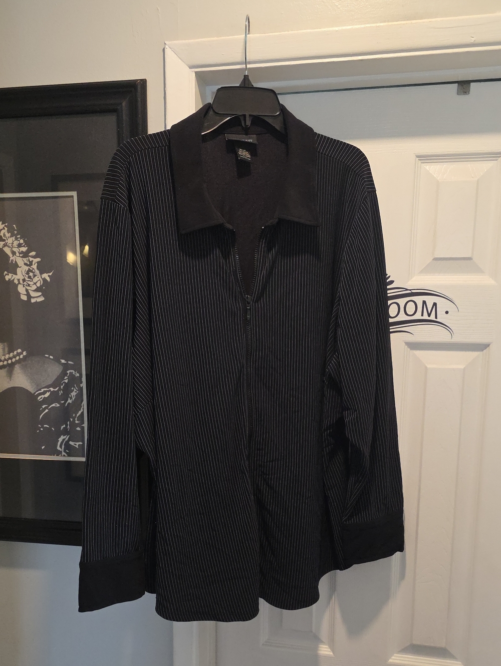 Lane Bryant Black Pinstripe Zip-Up Sweater Jacket